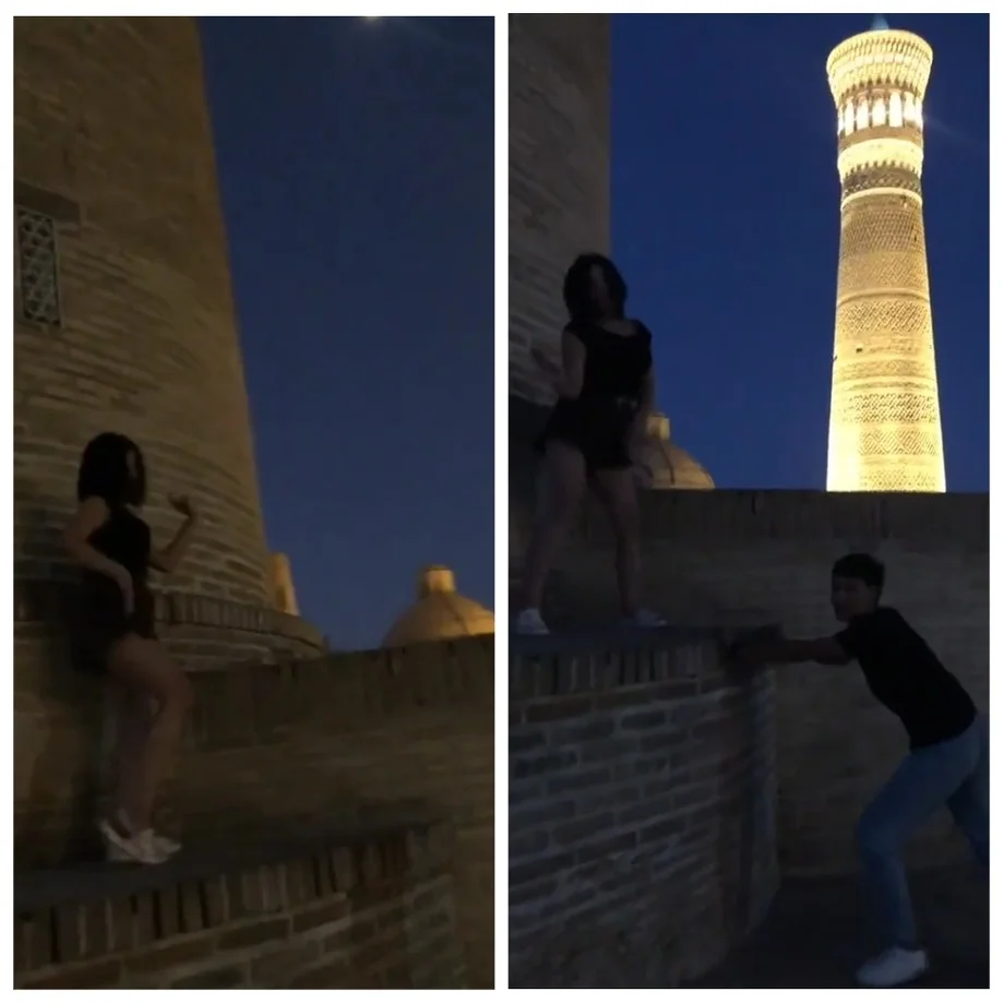 «Пойи Калон» мажмуаси олдида беҳаё рақсга тушган йигит ва қиз жавобгарликка тортилди