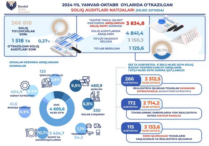 2024 йил январь-октябрь ойлари солиқ аудити натижалари: муаммолар, сабаблар ва ечимлар