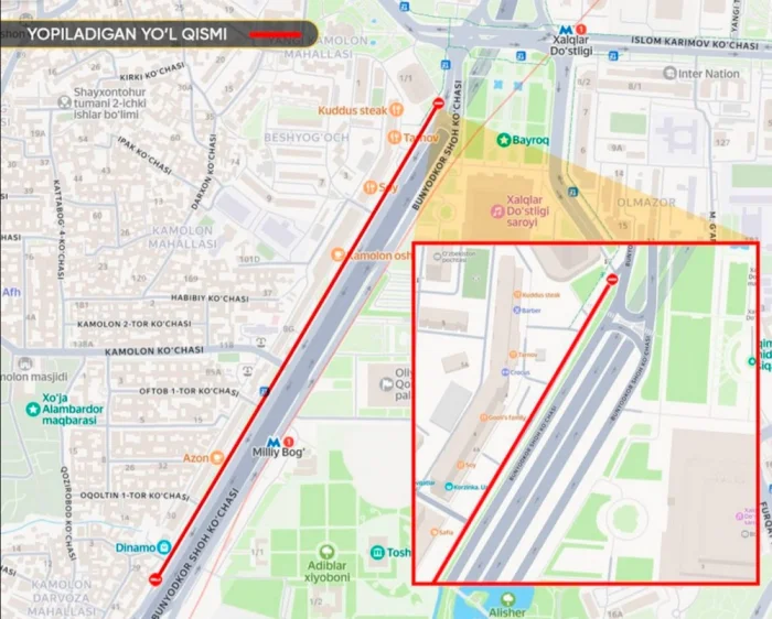 Тошкентда Бунёдкор кўчасининг ички дублёри вақтинча ёпилади
